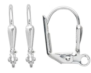 Ear Wire, 100 Silver Plated Brass 16mm Leverback 7x2mm Shield with Open Loop - Picture 1 of 2