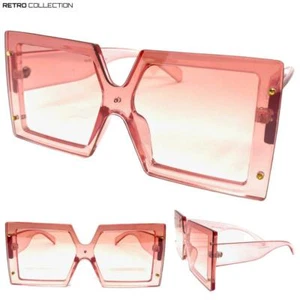 Oversized Classy Elegant Modern Retro SUN GLASSES Large Square Pink Frame & Lens - Picture 1 of 7