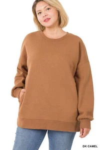 Zenana Long Sleeve Round Neck Sweatshirt T Shirt Casual Tunic Top - Picture 1 of 12