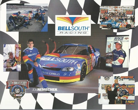 1998 JOE NEMECHEK "BELLSOUTH RACING" #42 NASCAR WINSTON CUP POSTCARD Cover