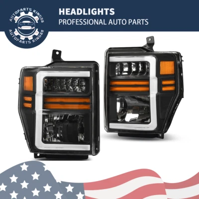 For 2008-2010 Ford F250 F350 F450 Super Duty Sequential LED Black Headlights - Image 1 of 4