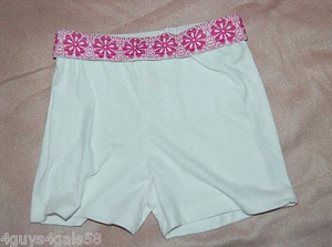 Girls Knit Shorts WHITE Fold Down Waistband PINK FLOWER Casual Comfort S 6-6X - Picture 1 of 1