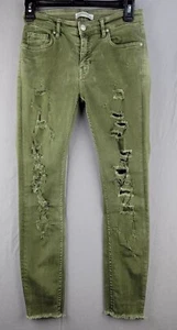 ZARA Damen Jeans Größe 4 US Olivgrün Used-Look roher Saum Skinny - Bild 1 von 13