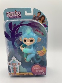 New Damaged Box WowWee Fingerlings Charlie Interactive Baby Monkey Blue Teal