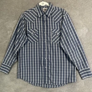 Ely Cattleman Shirt Mens Large Blue White Plaid Western Pearl Snap Long Sleeve - Picture 1 of 14