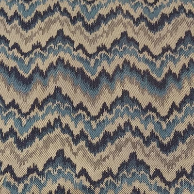 Upholstery Fabric Chevron Flame Stitch Tapestry Blue Ivory Navy Vintage - Image 1 of 4