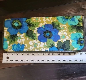 Vintage Travel Bag Toiletries Jewelry Blue Green Floral Canvas Flower Power MCM - Picture 1 of 10
