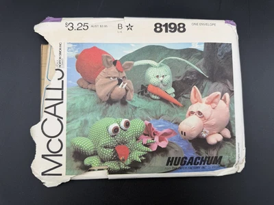 McCalls 8198 Hugachums Pig Frog Bulldog Rabbit Animal Pack Vintage Pattern - Image 1 of 3