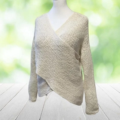 Suéter BILLABONG Mujer Mediano Marfil Tejido Abierto Envoltura Frontal Asimétrico Boho Foto 1 de 4