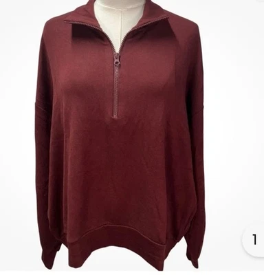 Lou & Grey Signaturesoft Plush Quarter Zip Pullover Sweatshirt Women Burgundy L - Image 1 of 4