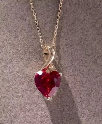 14K Yellow Gold Plated 3CT Heart Cut Lab Created Red Ruby Women's Beauty Pendant - Image 1 of 4