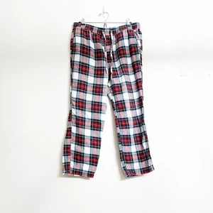 J Crew Men's Plaid Flannel Panama Pants L Red Blue White Elastic / Drawstring - Picture 1 of 9