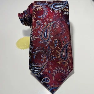JZ Richards Metallic Red Silk Tie w Blue&copper Paisley 61x3.5”  - Picture 1 of 8