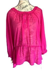 Women’s Old Navy Barbie Pink Sheer Blouse Size XL Ruffles Lightweight Top Layer - Picture 1 of 3