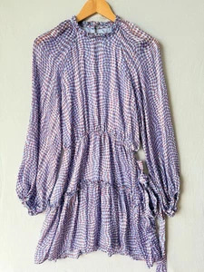 Tokito Blue Red Long Balloon Sleeve Ruffled Neckline Dress Size 10 - Bild 1 von 4