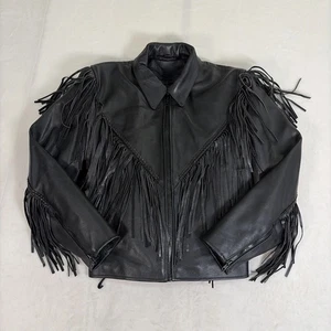 Allstate Leather Womens Side Lace Leather Fringe Motorcycle Jacket Small Liner - Picture 1 of 18
