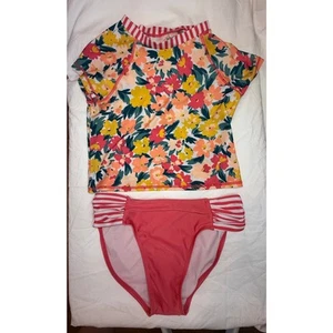 Art Class Girls Floral Pink 2-Piece Swimsuit XL 14/16 Rashguard Bathing Suit - Picture 1 of 9