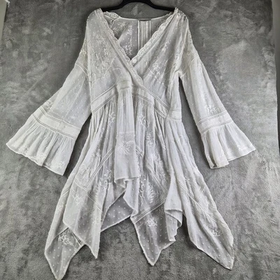Vestido All Saints Dawn 4 Blanco Bordado Asimétrico Spitalfields Transparente Boho Foto 1 de 4