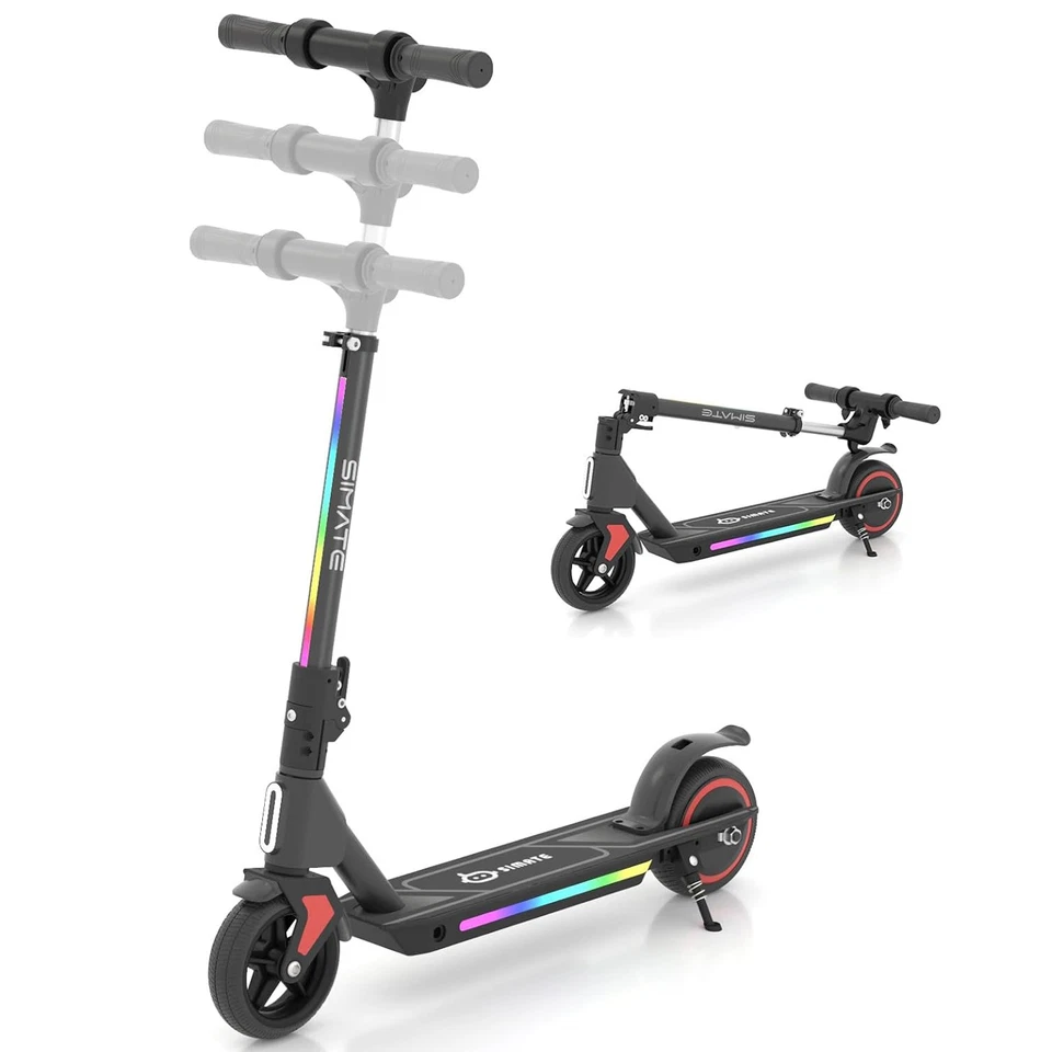 SIMATE Elektroroller Kinder 3-12 Jahre Elektroscooter 130W Klappbar LED-Anzeige Schwarz