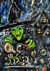 Quadro originale ACEO STREGA Halloween autunno autunno temporale incantesimo notte ATC ART - Foto 1 di 1