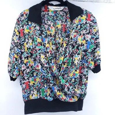 Blusa Diane Von Furstenberg Vintage Cuello Empalme Transparente Estampado Jardín Cuello L Foto 1 de 4