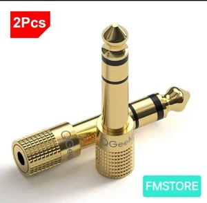 2x Adattatore Universale Audio Stereo Jack 6.35mm Maschio / 3.5mm Femmina Gold - Afbeelding 1 van 7