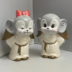 Kissing Mice Angels Handpainted Ceramic Figurines 5" Lot of 2 Vintage - Picture 1 of 15