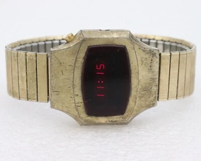 36mm Vintage Sears Roebuck Rojo LED Funciona Tono Dorado A6 Nuevas Baterías Hombres Foto 1 de 4