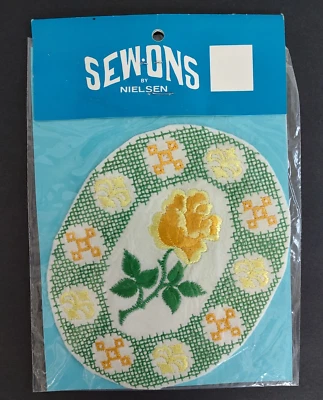 Vintage NIP NOS MC Yellow Rose Flower Large Oval Patch 1970s Sew-Ons by Nielsen - Image 1 of 3