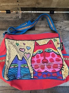 Laurel Burch Purse Feline Large Shoulder Tote Bag Colorful Zip Close Cats - Picture 1 of 7