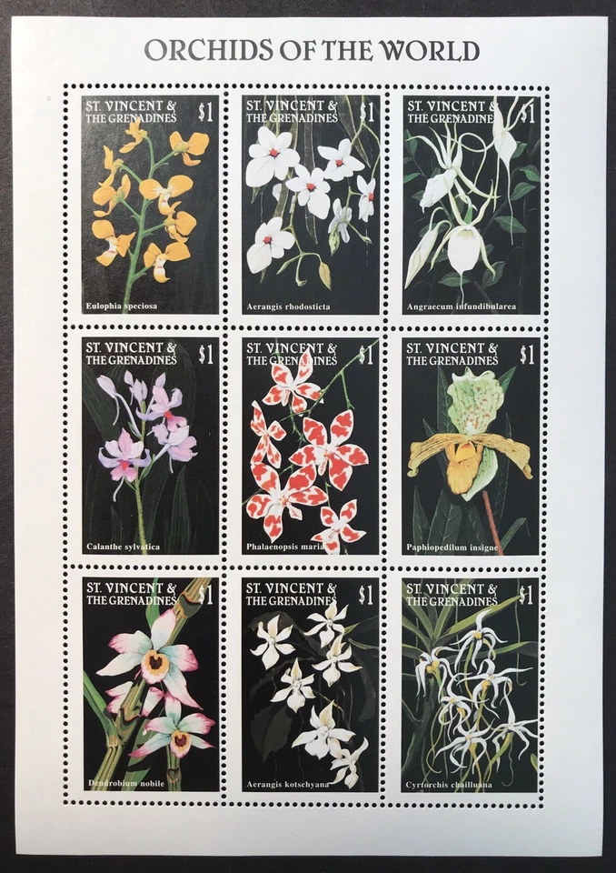 ST VINCENT ORCHIDS STAMPS SHEET 9v 1997 MNH ORCHID FLOWERS NATURE WILDLIFE FLORA - Image 1 of 1