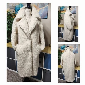 BCBGeneration Women's Medium Beige Notch Collared Teddy Sherpa Coat Pockets  - Picture 1 of 21