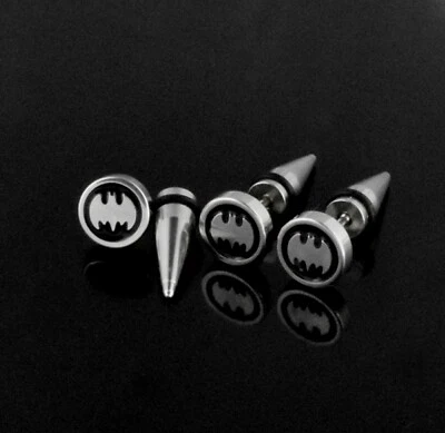 Earring Fake Spike Taper Batman Super Hero Laser Etched Ear Plug 20g - Image 1 of 2