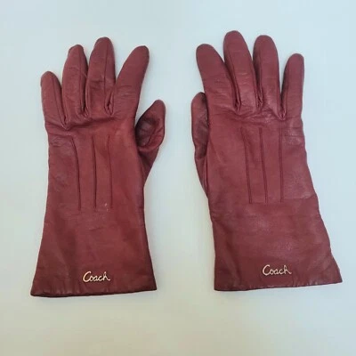 Guantes de muñeca Coach clásicos para mujer de cuero rojo forrados en cachemir talla 7,5 Foto 1 de 4
