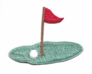 2 1/8" x 2 3/4" Golf Ball Red Hole Marker Pennant Flag Embroidered Patch - Picture 1 of 1