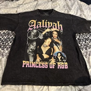 Aaliyah Princess of R&B T-Shirt XL Black Stonewashed Acidwashed Graphic Rap Tee - Picture 1 of 8