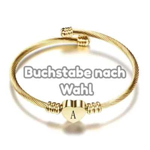 Damen Armreifen Gold mit Herz & Buchstabe Armreif Armspange Mädchen Armband - Bild 1 von 2