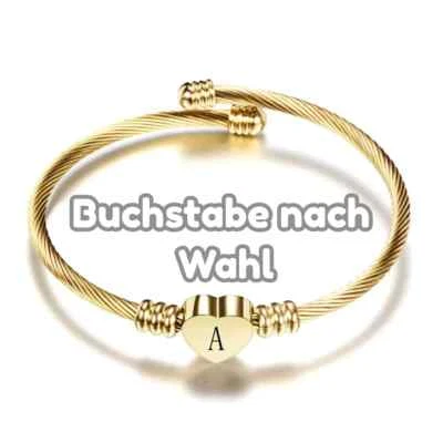 Damen Armreifen Gold mit Herz & Buchstabe Armreif Armspange Mädchen Armband - Bild 1 von 2