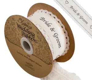 Eleganza Wedding Ribbon Lace Edge Bride & Groom 38mm x 4m - Picture 1 of 1
