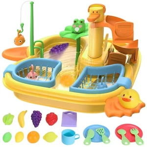 Play Sink with Running Water, Kitchen Sink Toys with Food and Kitchen Utensils - Picture 1 of 7