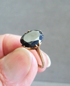 Vintage 18K Yellow Gold RING with Faceted HEMATITE Black Metallic - Size 5.5 - Picture 1 of 8