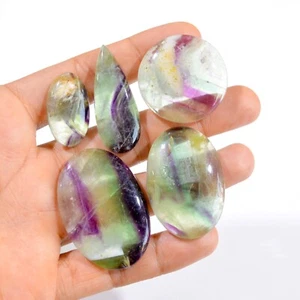 5Pc 404Cts Natural Fancy Rainbow Fluorite Loose Cabochon Lot 28x16-47x31mm #2965 - Picture 1 of 4