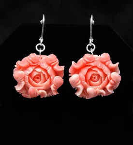 Sterling Silver & Conch Shell 3D Rose Flower Leverback Earrings! - Picture 1 of 2
