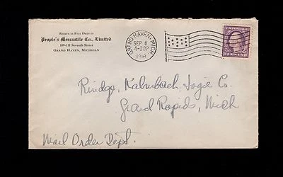 People’s Mercantile Grand Haven Michigan Flag Cancel 1918 Cover 1q - Image 1 of 2