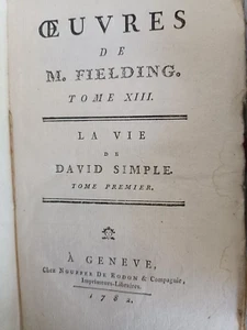 Œuvres de M. Fielding 2 tomes la Vie de David Simple Nouffer de Rodon 1782 - 13 - Imagen 1 de 4