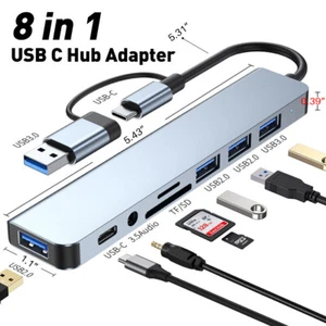 8 in1 4K Multiport Type C To USB-C Adapter USB 3.0 Cable Hub For Macbook Pro/Air - Picture 1 of 12