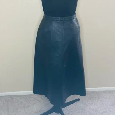 David Benjamin 100% Genuine Leather Black A-line with Pockets Skirt 10 - Image 1 of 4