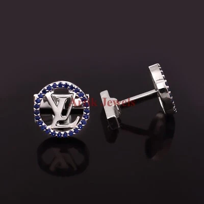 Blue Cubic Zircon Gemstone with 925 Sterling Silver Cufflink #157 - Image 1 of 3