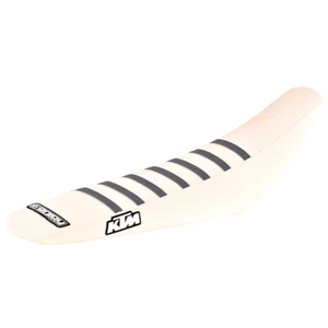 2019-2022 KTM SX-SXF 125 250 350 450 SEAT COVER ALL WHITE / GREY RIBS #173 LOGO - Picture 1 of 5