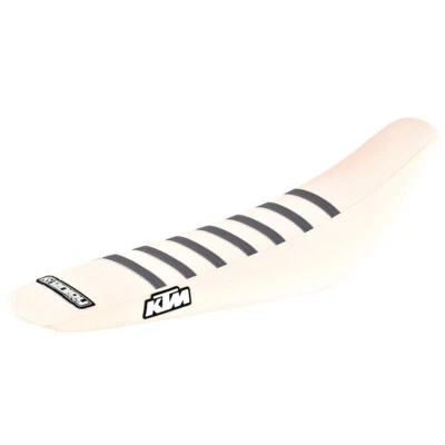 2023-2024 KTM SX-SXF XC 125 250 350 450 SEAT COVER ALL WHITE GREY RIBS #352 LOGO - Image 1 of 4
